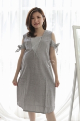 MAMA HAMIL Pricil Dress Baju Hamil Menyusui Outfit Casual Simple Elegan Model Pita Lengan Sabrina   DRO 901 14  large